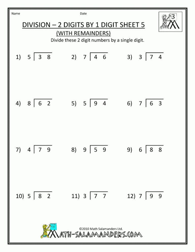 5th Grade Division Problems No Remainder