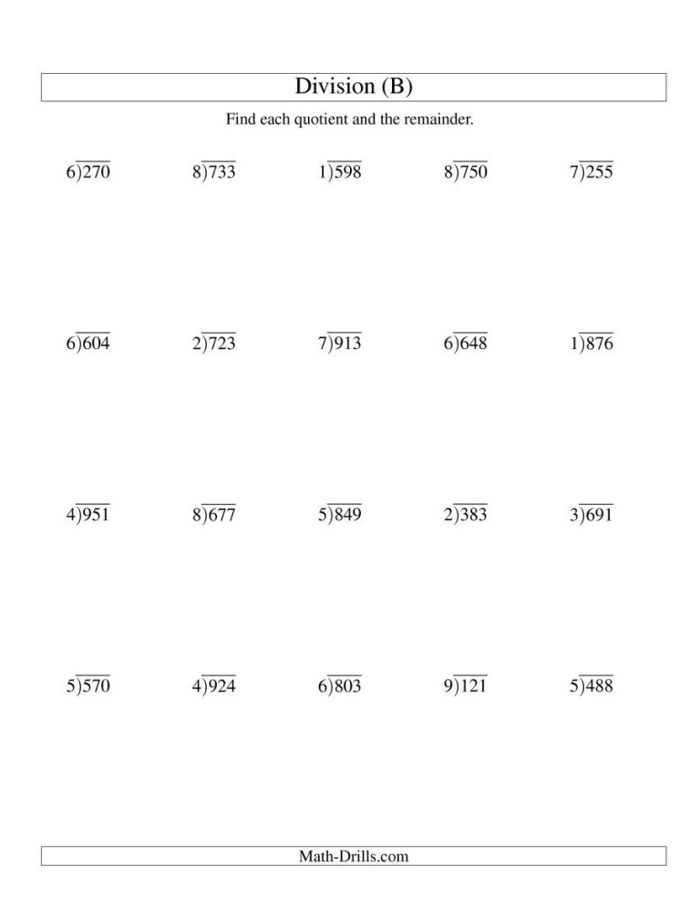 Short Division Worksheets Year 6