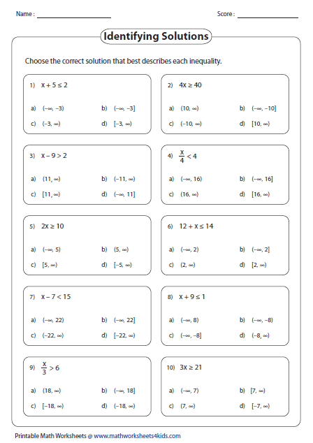 One Step Equations And Inequalities Worksheet