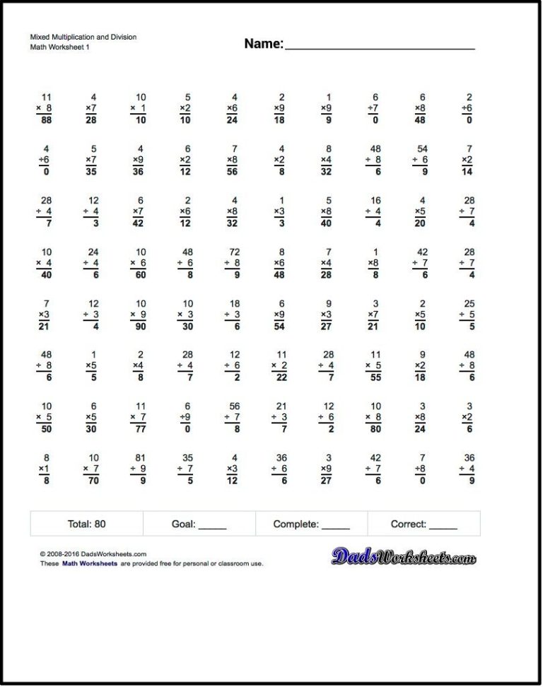 Multiplication And Division Worksheets