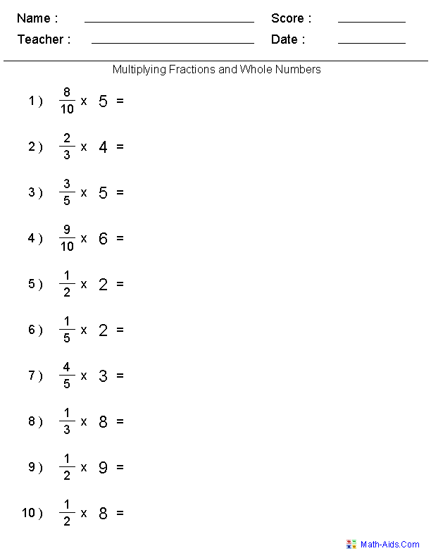 Multiplying Fractions By Whole Numbers Worksheets Pdf