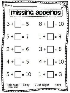 Missing Addend Worksheets For First Grade