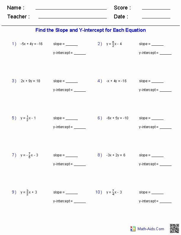 Linear Equations Worksheet Algebra 1