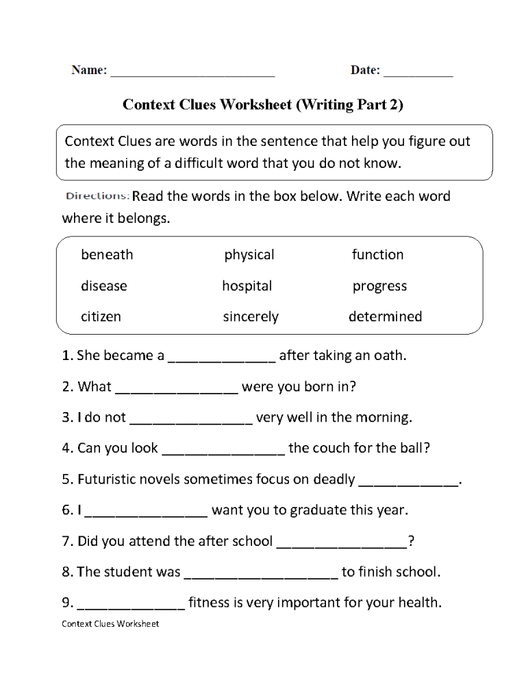 5 Types Of Context Clues Worksheet