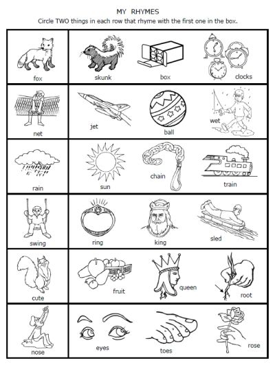 Rhyming Worksheets For Kindergarten