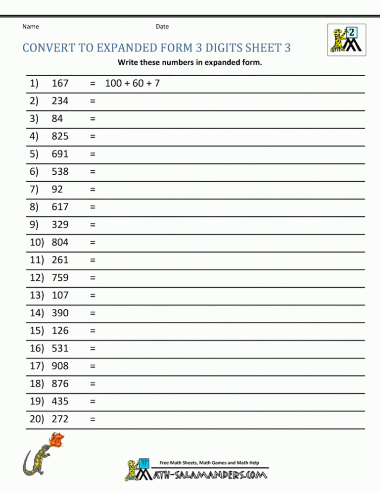 Standard Form Worksheets 4th Grade