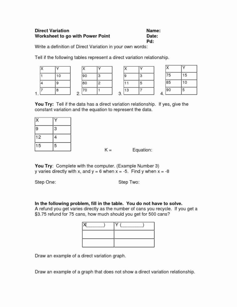 Direct Variation Worksheet