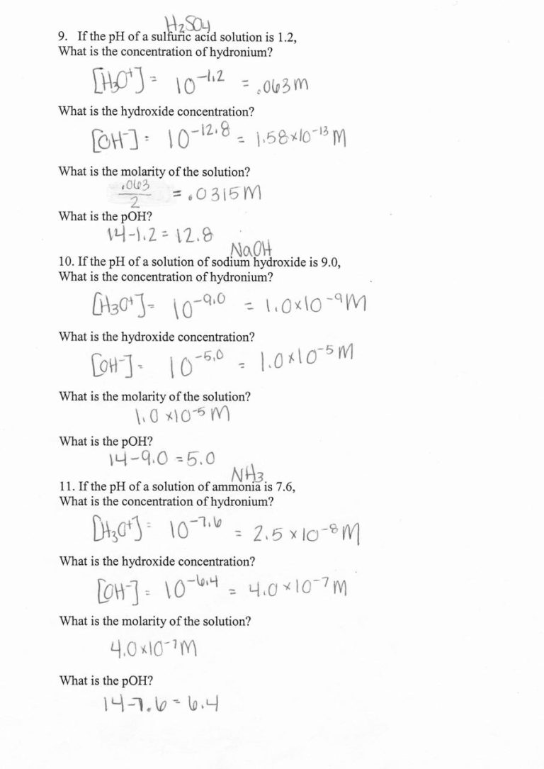 Ph And Poh Worksheet 2 Answer Key