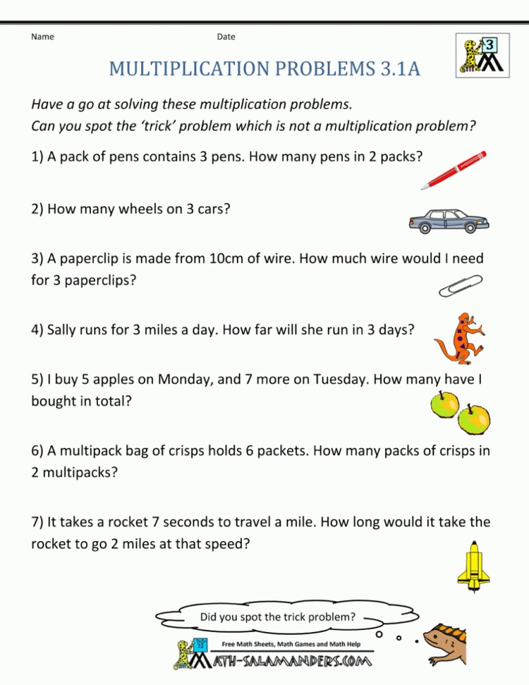 Multiplication Word Problems Grade 2