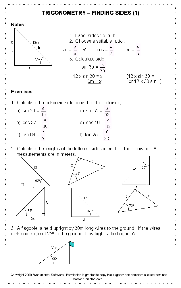 Worksheet For Class 10 Maths Trigonometry