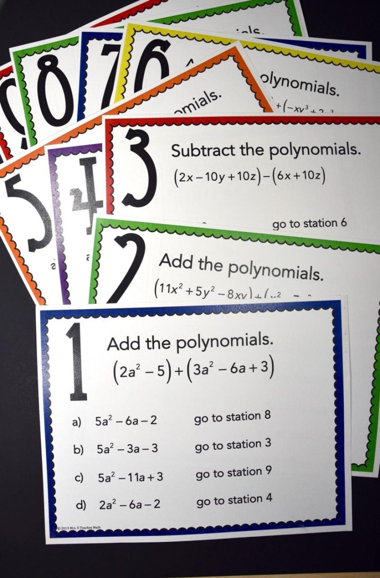 Adding And Subtracting Polynomials Worksheet Grade 9