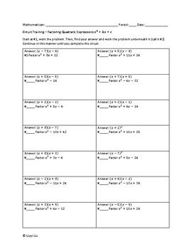 Factoring Quadratics Worksheet Answers