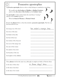 Possessive Apostrophe Worksheet