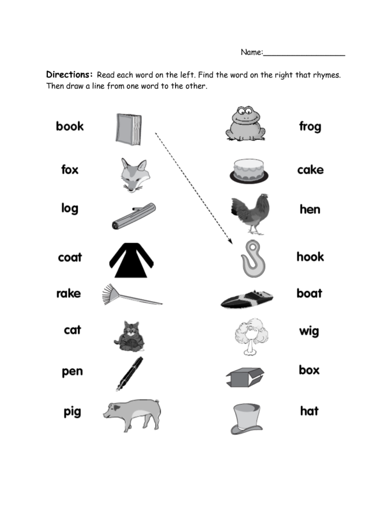 Rhyming Words Worksheet For Grade 1