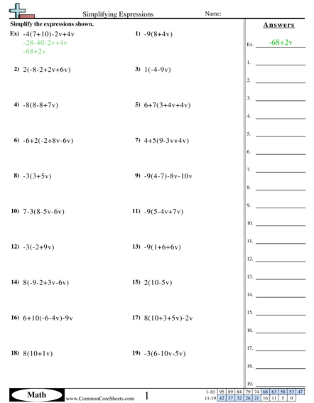 Algebraic Expressions Worksheets