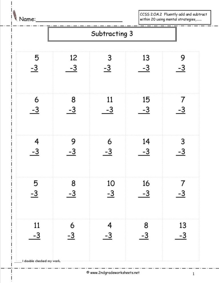 Subtraction Free 2nd Grade Math Worksheets