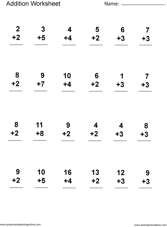 Addition Free Printable 1st Grade Math Worksheets