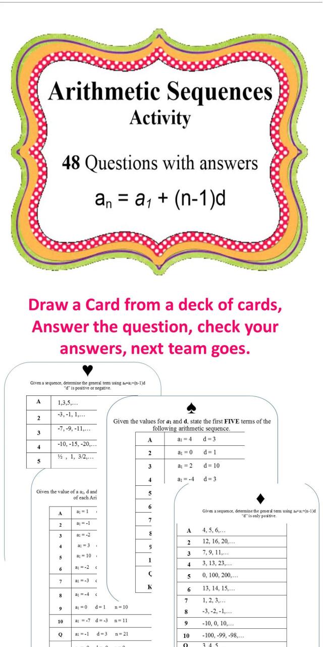 Arithmetic Sequence Worksheet With Answers