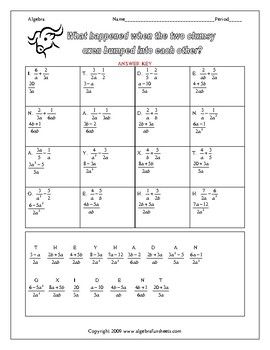 Adding And Subtracting Rational Expressions Worksheet 7th Grade