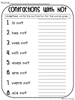 Contractions Worksheets 1st Grade