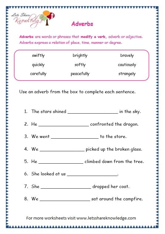 Adverbs Worksheets For Grade 4