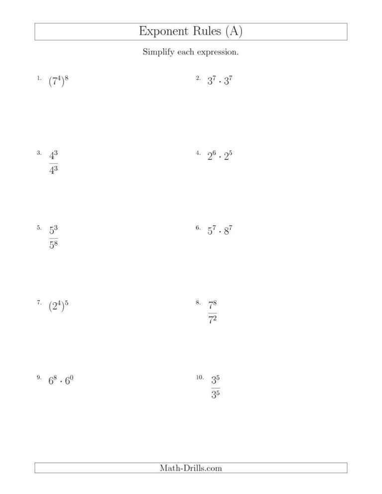 Simplifying Fractions With Exponents Worksheet