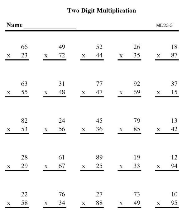 Printable Two Digit Multiplication Worksheets