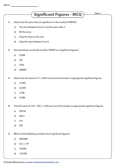 Significant Figures Worksheet