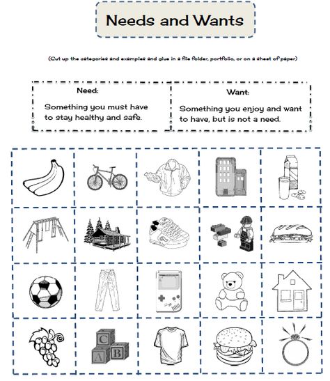 Needs And Wants Worksheet