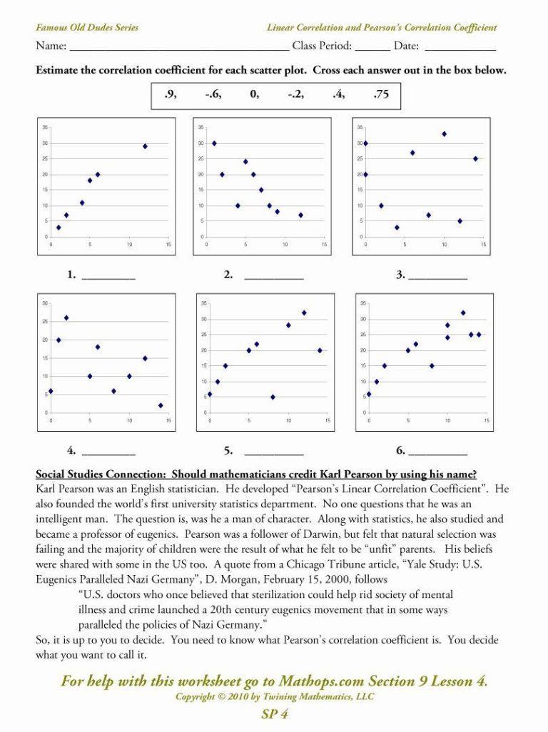 Scatter Plots And Lines Of Best Fit Worksheet Answers