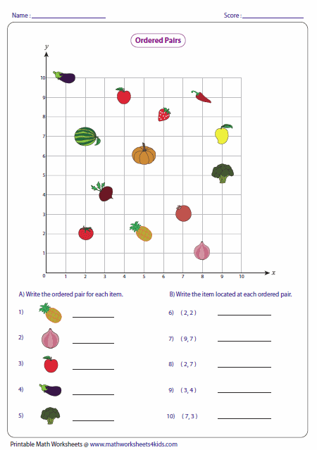 Ordered Pairs Worksheets