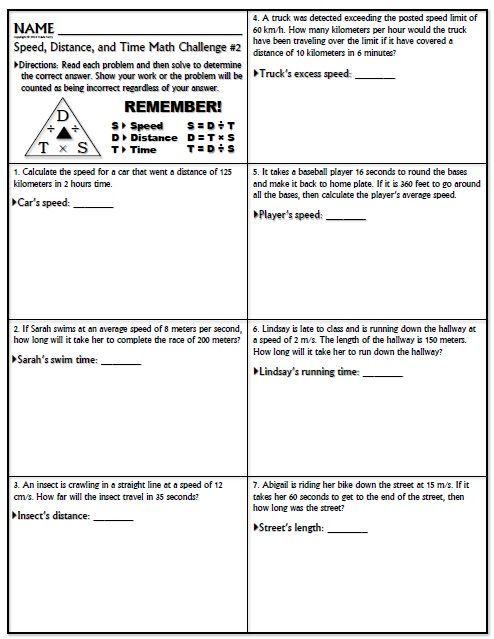 Speed Distance Time Worksheet With Answers