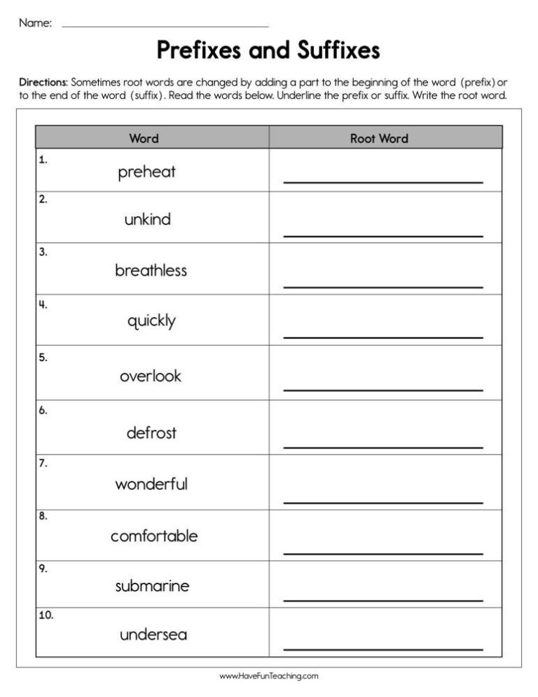 Root Words Worksheet 1st Grade