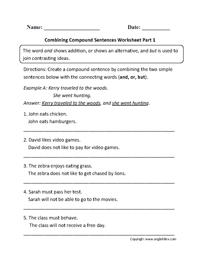 6th Grade Compound Complex Sentences Worksheet