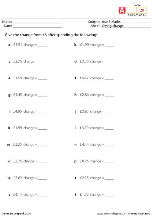 Year 3 Maths Worksheets Uk