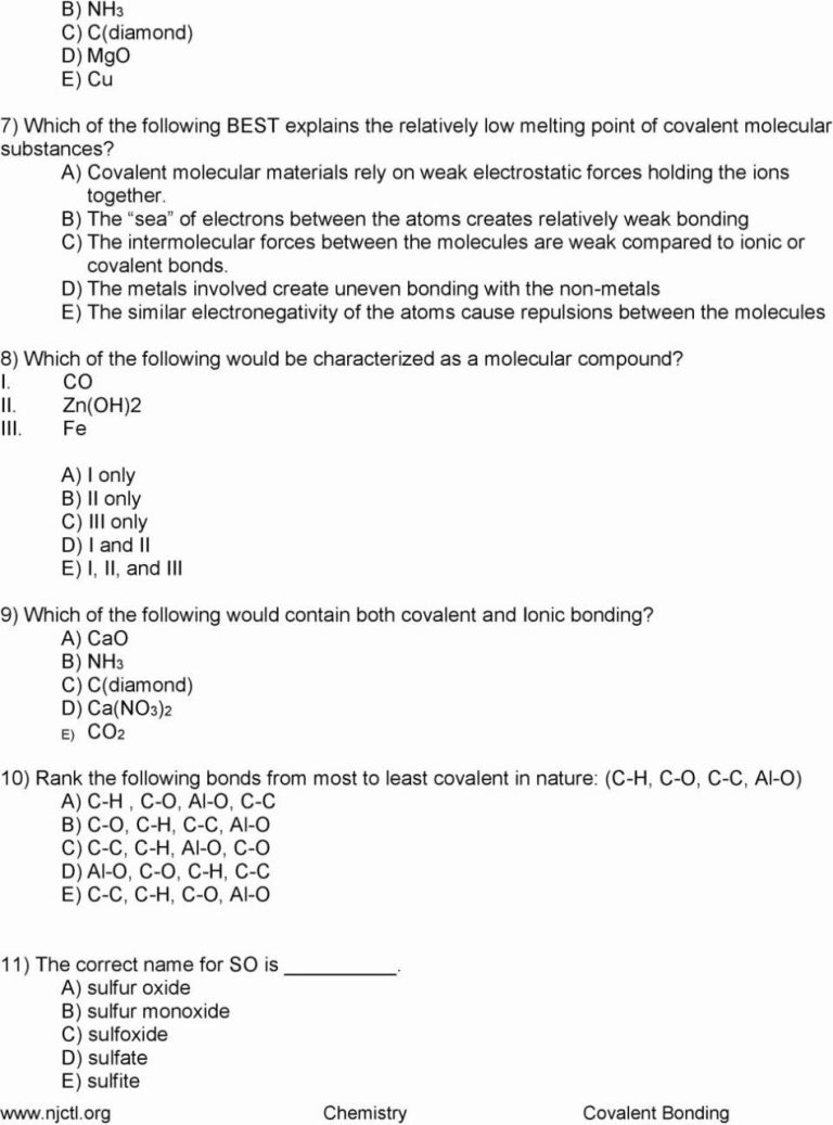 Ionic Bonding Worksheet Answer Key