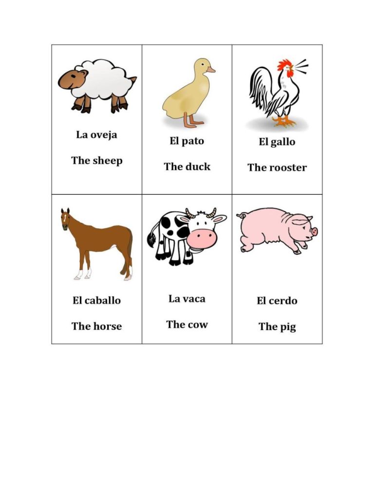 Spanish Worksheets For Kids Animals