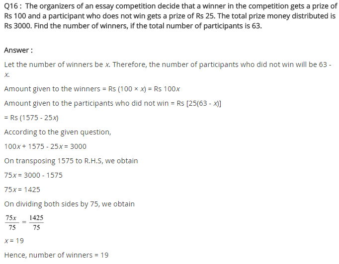 Linear Equations In One Variable Class 8 Worksheets With Answers