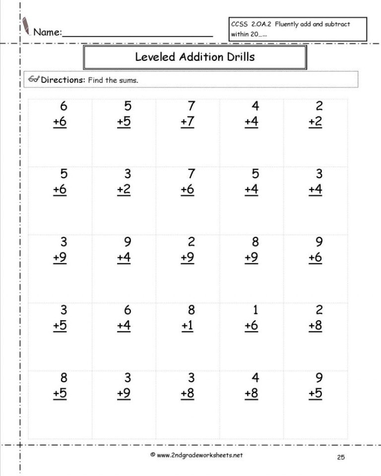 Math Facts Worksheets 2nd Grade