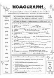 Homographs Worksheets For Grade 6