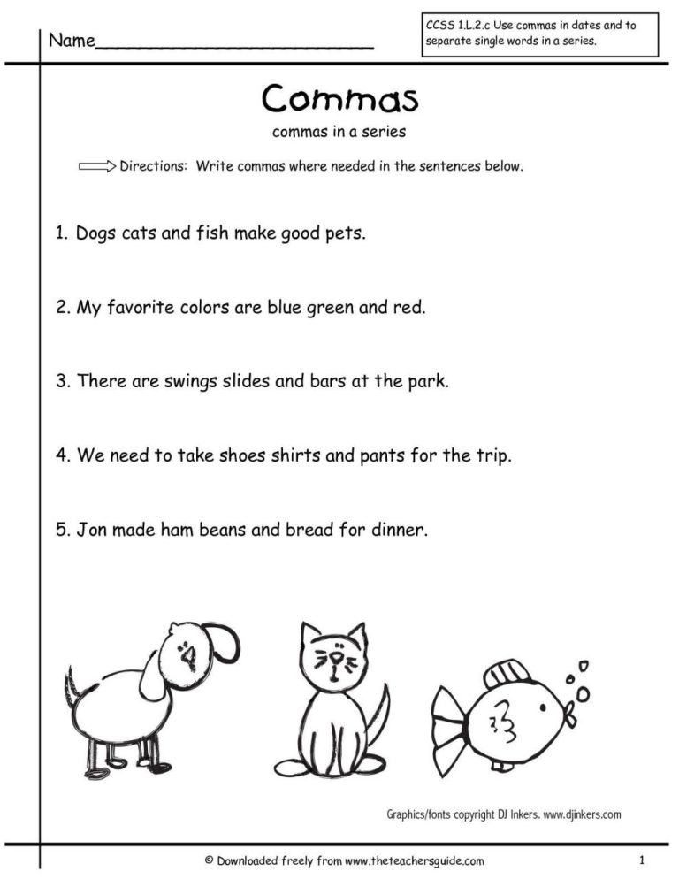 Comma Worksheets 5th Grade