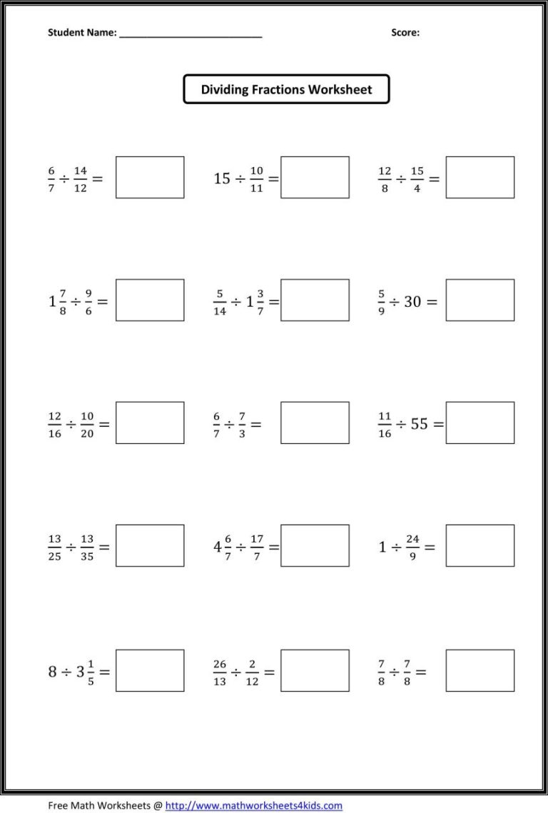 6th Grade Dividing Fractions Worksheet Pdf