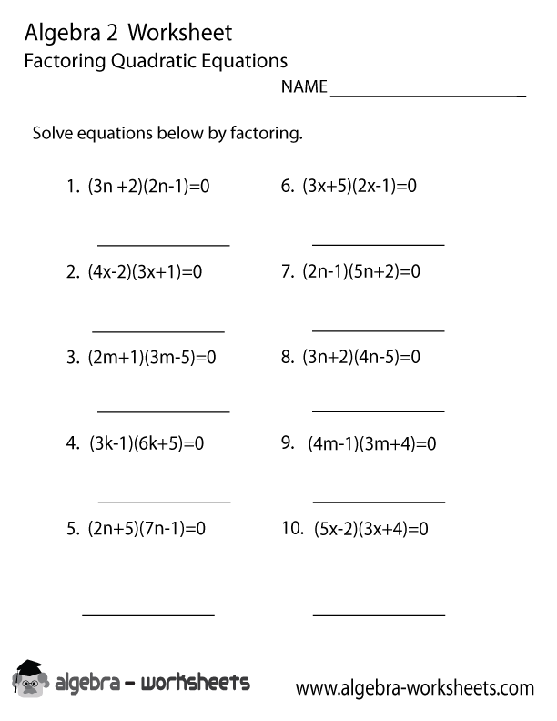 Practice Factoring Quadratic Equations Worksheet