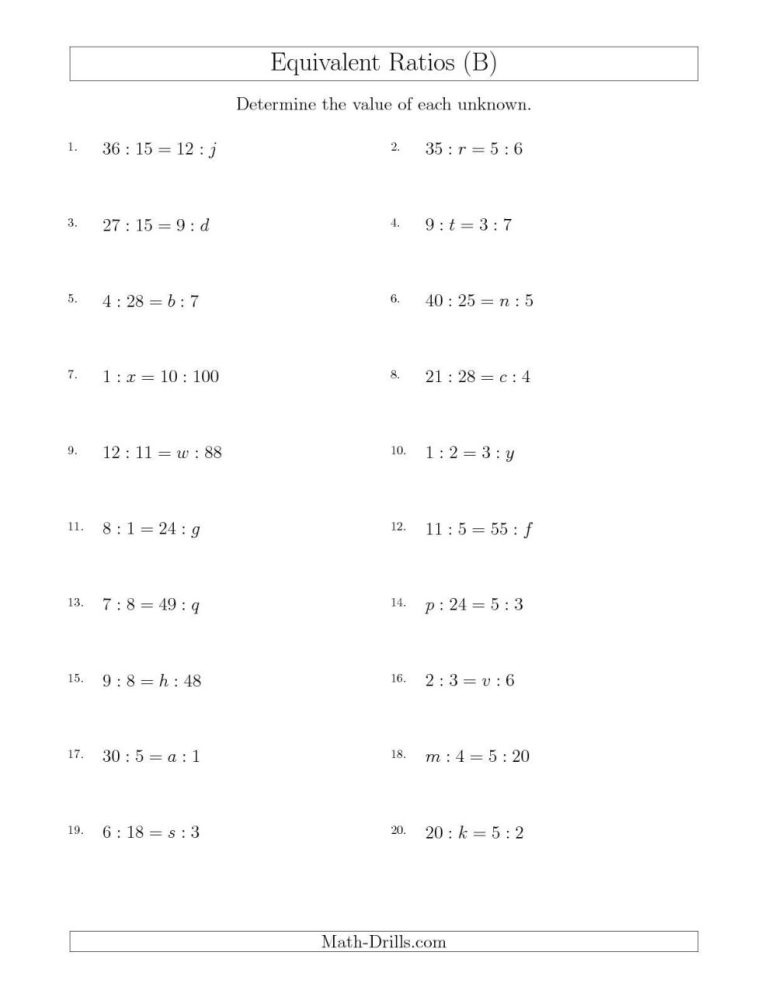 Equivalent Ratios Worksheet Pdf