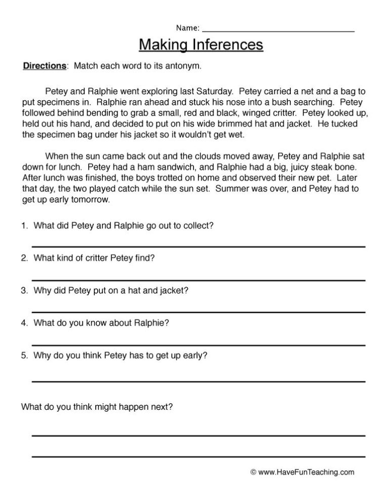 Inferences Worksheet 10 Answer Key