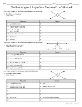 Vertical Angles Worksheets