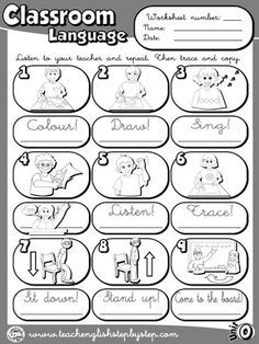 Classroom Language Worksheet For Kindergarten