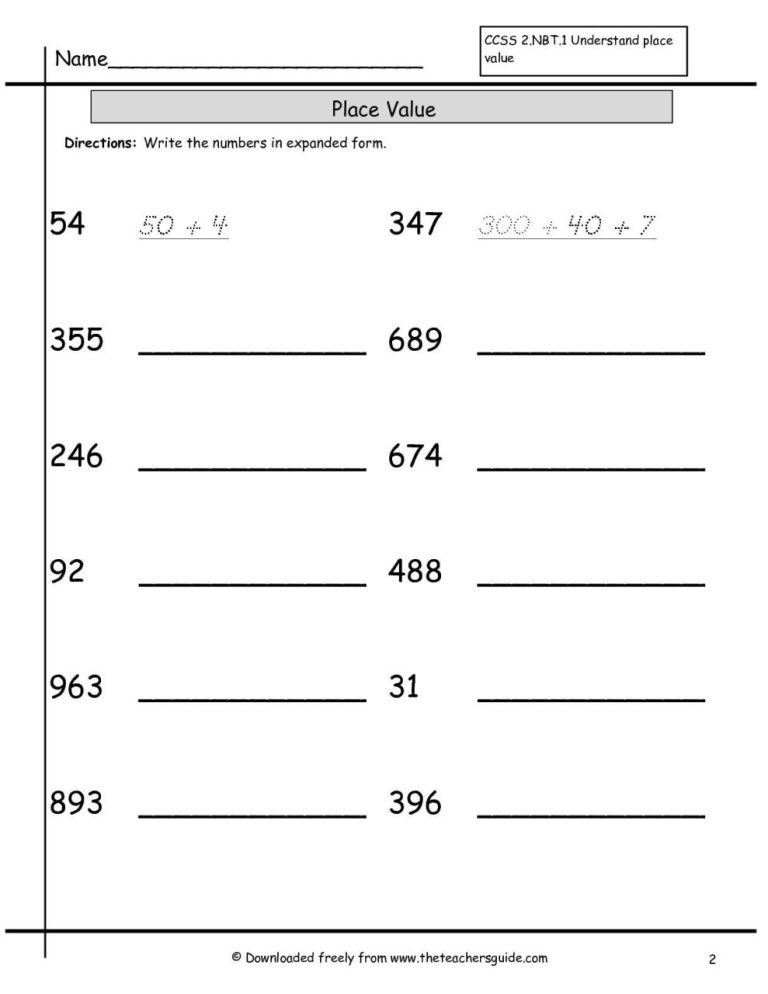 Expanded Notation Worksheets 4th Grade