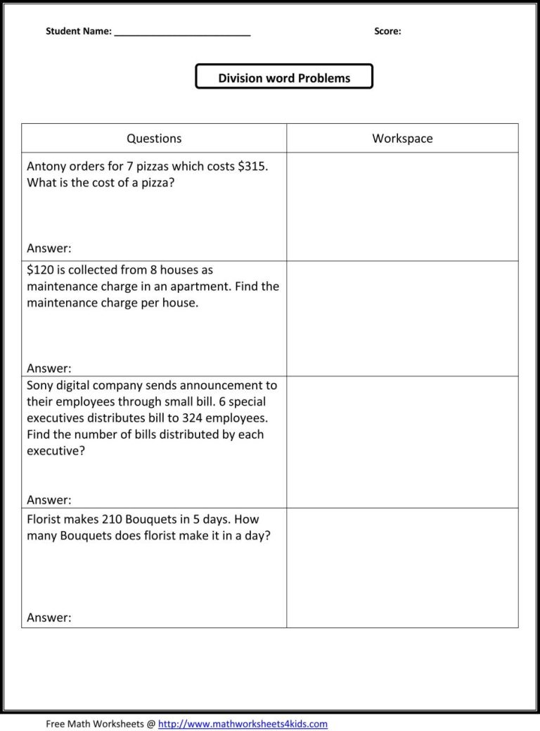 Math Problems For 5th Graders Worksheets