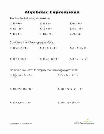 Combining Like Terms Worksheet 6th Grade